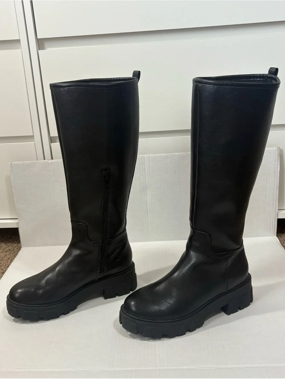 Sincerly Jules Black Over-The-Knee Chunky Lug Sole Boots